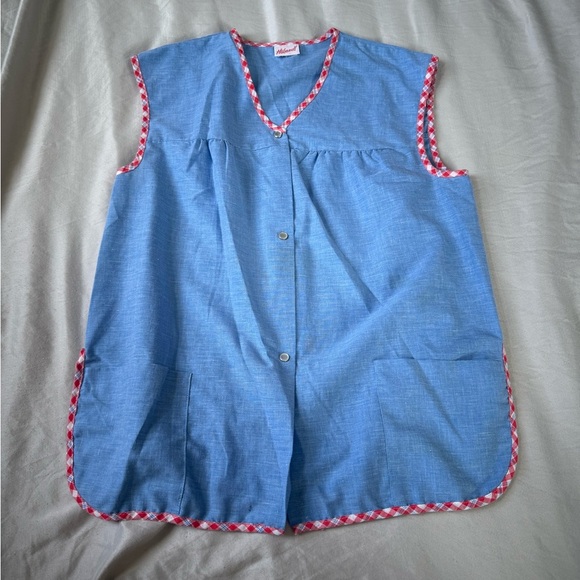 Vintage Haband Light Blue Vest Red White Trim Size Large - Picture 1 of 5